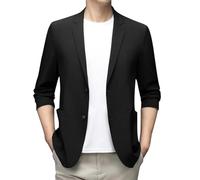 Foweknow Sakko - Giacca da uomo in tinta unita, alla moda, versatile, traspirante, vestibilità normale, business, sottile, taglie grandi, sportiva, con bottoni, Nero , L