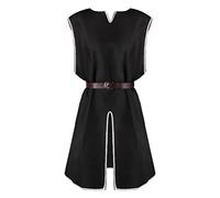 Foweknow Tunica medievale da uomo Ailrik con bordo, senza maniche, camicia vichinga, travestimento per Carnevale, cavaliere del tempio, carnevale, Nero , S