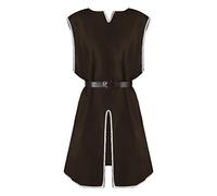 Foweknow Tunica medievale da uomo Ailrik con bordo, senza maniche, camicia vichinga, travestimento per Carnevale, cavaliere del tempio, carnevale, marrone, XL