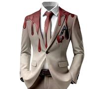 Foweknow Tuta giacca da uomo blazer Halloween costume da uomo giacca sportiva moderna brutta horror giacca da tuta con stampa sanguinosa camicetta spaventosa top leggero festivo cosplay outfit, 03