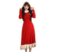 Foweknow Vestito di Natale da donna, abito da festa, Natale, costume da Babbo Natale, costume da Miss Santa a maniche lunghe, girocollo, abito di Natale, abito da cocktail, abito da sera per il tempo