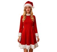 Foweknow Vestito natalizio da donna e ragazza, abito di Natale, Babbo Natale, a maniche lunghe, in velluto Miss Santa Abiti di Natale, costume da Babbo Natale, costume sexy, mini abito da festa