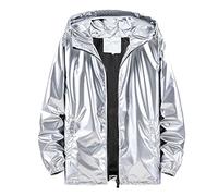 Fowjknww Bomber Uomo Paillettes Elegante Giacca A Maniche Lunghe Lucido Metallico Sottile Giubbotto A Mosca Estate Sport All'aperto Abbigliamento Solare Con Tasche E Cerniera, argento, XXL