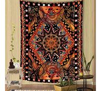 Fowocu Arazzo arancione con sole e luna, da appendere alla parete, stile indie, hippie, mandala, arazzo estetico per camera da letto, soggiorno, dormitorio (arancione, 127 x 152 cm)