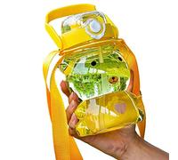 Fowybe Bottiglia d'Acqua di Rana per Bambini, Borraccia per Sport scolastici con Cannuccia e Cinturino, Bottiglie d'Acqua Sportive Portatili Trasparenti a Tenuta stagna, Bottiglia d'Acqua di Grande