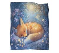 Fox addormentata Coperta Con Motivi, Lenzuola in Flanella Calda Da Campeggio Per Esterni Fantasy Scena notturna nella foresta Trapunta Leggera Per Divano 40x50inch(100x130cm)