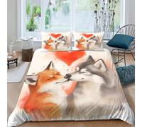 Fox and wolf kissSet Di Copripiumino 3 Pezzi stampa 3D con cerniera Romantic animal art copripiumino con federa soffice ultra morbido e traspirante for bambini adulti ragazzi King（220x240cm）