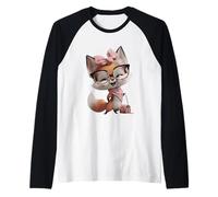 Fox Baby Pink Leopard Occhiali Girly Glam Fashion Graphic Maglia con Maniche Raglan