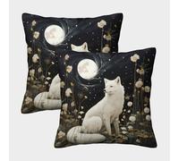 Fox bianca Fodera Per Cuscino Quadrata A Tema 3D Scena Notturna Fantasy Con Stampa Digitale 40x40cm 2 Pacchi Adatta Per La Decorazione Del Letto Di Casa All'aperto Modello