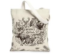 Fox - Borsa tote da donna, in tela rustica, con orso, cervo, autunno, beige, lavabile, riutilizzabile, per shopping, brunch, parco, biblioteca, gite di un giorno, 33 x 38 cm