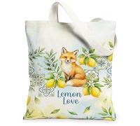 Fox - Borsa tote in tela da donna, fantasiosa primaverile con fiori di limone, giallo, lavabile, riutilizzabile, idea per la famiglia F, Giallo, 13x15 Inch