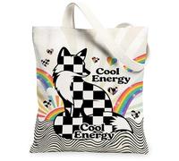 Fox - Borsa tote in tela da donna, giocoso e moderno, con cuori arcobaleno, estate, nera, lavabile, riutilizzabile, per tutti i giorni, ideale per viaggi, attività all'aperto, giornata lavorativa