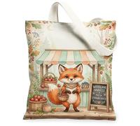 Fox Canvas Tote Bag per le donne, Autunno Fantasioso Fragole Mercato Bancarella Autunno Arancione Lavabile Riutilizzabile Piccola Borsa Tote Idee F, Arancione, 13x15 Inch
