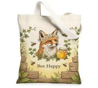Fox Canvas Tote Bag per le donne, natura fantasioso vaso di miele api primavera arancione lavabile riutilizzabile mercato tote bag idee per Sho, Arancione, 13x15 Inch