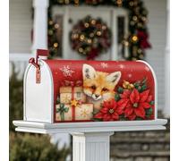Fox Coperture magnetiche per cassetta postale, regalo natalizio con stella di Natale, colore rosso, protezione per la posta per decorazioni esterne, 53 x 64 cm