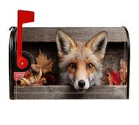 Fox Coperture magnetiche per cassette postali, copertura per cassetta della posta in legno naturale rustico, con foglie arancioni, per decorazione da giardino e cortile, 53 x 64 cm