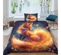 Fox - Copripiumino 3D per bambini, decorativo, motivo: animali, in legno, 3 pezzi, con federe singole(135 x 200 cm)