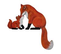 Fox Front Door Decor - Animal Corner Ornament | Carved Wooden Fox Statue, Handcrafted Figurine with Mother and Baby, Rustic wodland Decoration for Shelf Mantel or Window, Charming Cottage Style