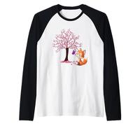 Fox Giapponese Cherry Blossom Sakura Albero Kawaii Ragazze Donne Maglia con Maniche Raglan