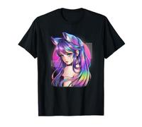 Fox Girl Anime Estetica Vaporwave Peloso Orecchie di Gatto Maglietta