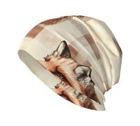 Fox Head On Plaid Beanie Hat Unisex Knit Hat Caldo Slouchy Skull Cap Nero