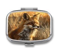 Fox in Field - Portapillole da viaggio, portatile, impermeabile, per uso quotidiano, piccolo contenitore per medicine, vitamine, olio di pesce, merluzzo, olio di fegato, tappi per le orecchie
