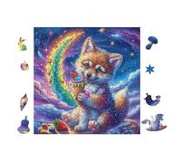 Fox in Flower Forest with Moon Rompicapo 100 Pezzi Per Decorazione Murale Grande Formato Cartone Rigido Panoramico Per Pareti Ampie Stampa Ad Alta Definizione 28x28cm