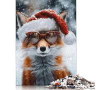 Fox in Santa Hat And Sungl Jigsaw Puzzle Impossibili 1000Pcs Decorazione Per La Casa. Giochi Rilassamento E Intelligence Per Adulti E Ragazzi Da 14 Anni 1000pcs (40x28cm)