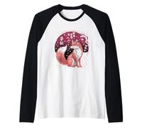 Fox Kitsune Cherry Blossom Night Maglia con Maniche Raglan