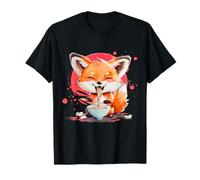 Fox Mangiare Ramen Opere d'arte Kawaii Anime Japanese Noodles Maglietta
