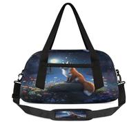 Fox Moon Flowers - Borsone per bambini, piccolo, leggero, da viaggio, per ragazzi e ragazze, borsa da viaggio per la notte, borsa da palestra per scuola, sport e pigiama party