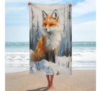 Fox on Snowy Mountain Telo da spiaggia in microfibra senza sabbia, asciugamano da doccia grande, multiuso, assorbente, per bagno e piscina, 130 x 80 cm