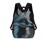 Fox Portrait in Blue And White Zaino Scolastico Per Bambini, Stampato in 3D, Borsa Scolastica Alla Moda, Borsa Scolastica Casual Per Ragazzi, Studenti Delle Scuole Elementari E Medie 17inch