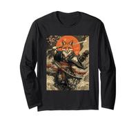 Fox Samurai Giapponese Kanagawa Wave Volpi Divertenti Maglia a Manica
