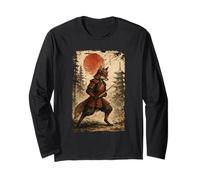 Fox Samurai Warrior Japanese Vintage Graphic Ukiyo-e Art Maglia a Manica