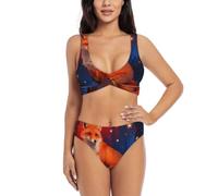 Fox Star Dream - Bikini da donna, con push-up, due pezzi, con imbottiture rimovibili, triangolo regolabile, Nero , S