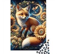 Fox Sunflower Fantasy Art Jigsaw Puzzle Impossible 1000Pcs Decorazione Per La Casa. Giochi Rilassamento E Intelligence Per Adulti E Bambini Da 12 Anni 38x26cm/1000pcs