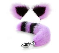 Fox Tail Anal Plug Metal Butt Plug Tail Cat Ears Headbands Bell Collar Mouth Plugs Erotic Cosplay Set Intimate Toys For Couples(Q-2pcs)