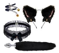 Fox Tail Anal Plug Metal Butt Plug Tail Cat Ears Headbands Bell Collar Mouth Plugs Erotic Cosplay Set Intimate Toys For Couples(B-4pcs)