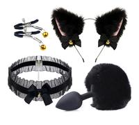 Fox Tail Anal Plug Metal Butt Plug Tail Cat Ears Headbands Bell Collar Mouth Plugs Erotic Cosplay Set Intimate Toys For Couples(I-4pcs)