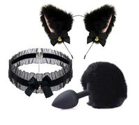Fox Tail Anal Plug Metal Butt Plug Tail Cat Ears Headbands Bell Collar Mouth Plugs Erotic Cosplay Set Intimate Toys For Couples(H-3pcs)