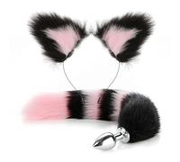 Fox Tail Anal Plug Metal Butt Plug Tail Cat Ears Headbands Bell Collar Mouth Plugs Erotic Cosplay Set Intimate Toys For Couples(R-2pcs)