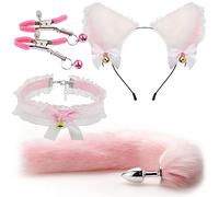 Fox Tail Anal Plug Metal Butt Plug Tail Cat Ears Headbands Bell Collar Mouth Plugs Erotic Cosplay Set Intimate Toys For Couples(F-4pcs)
