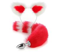 Fox Tail Anal Plug Metal Butt Plug Tail Cat Ears Headbands Bell Collar Mouth Plugs Erotic Cosplay Set Intimate Toys For Couples(P-2pcs)