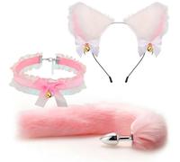 Fox Tail Anal Plug Metal Butt Plug Tail Cat Ears Headbands Bell Collar Mouth Plugs Erotic Cosplay Set Intimate Toys For Couples(E-3pcs)