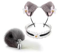 Fox Tail Anal Plug Metal Butt Plug Tail Cat Ears Headbands Bell Collar Mouth Plugs Erotic Cosplay Set Intimate Toys For Couples(G-3pcs)