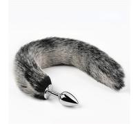 Fox Tail Metal Anal Butt Plug Animal Role Play BDSM Sex Products Silicone Anal Plug Sex Toys For Woman Couples Adult Games(Gray and black)