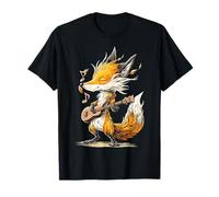 Fox Tiene Chitarra Musicista Grafico Canto Animale Opera d'arte Maglietta