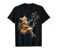 Fox Tree Chitarra Cantante Musicista Motivo Animale Opera d'arte Volpe Maglietta