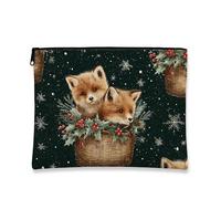 Fox - Trousse da viaggio per cosmetici, vintage, fantasiosa, da donna, piccola borsa portatile in tela con cerniera, borsa da toeletta per la cura della pelle delle vacanze, Nero, 7x9 Inch, Volpe